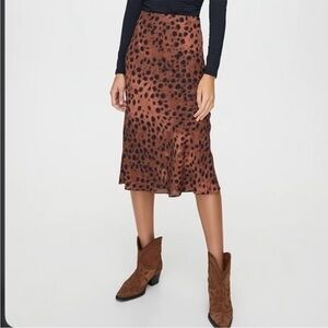 Aritzia Wilfred Free Kyra Midi Skirt Leopard Animal Print Brown Black Size 2